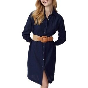 J.McLaughlin Hilda Navy Linen Shirt Dress Minimalist Coastal Summer Quiet Luxury